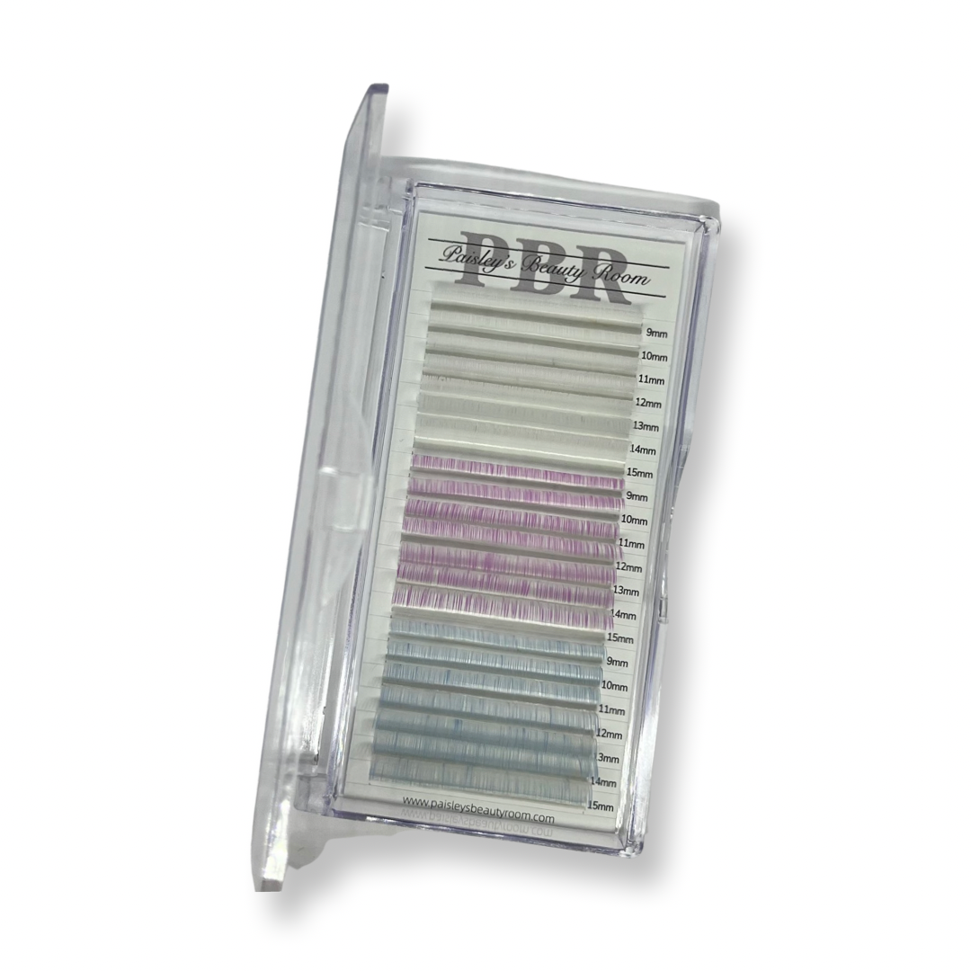 PBR coloured 0.05 D curl russian fanning lash extensions - 21 rows